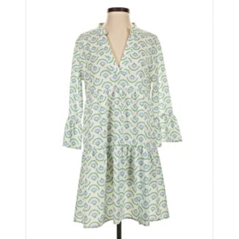 Michelle McDowell White Floral Tiered Vneck Long Sleeve‎ Dress Women's XL